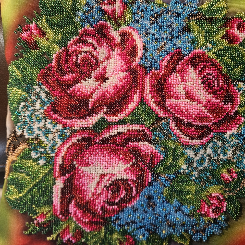 Floral Handmade Beaded Art Small Pillowcase
